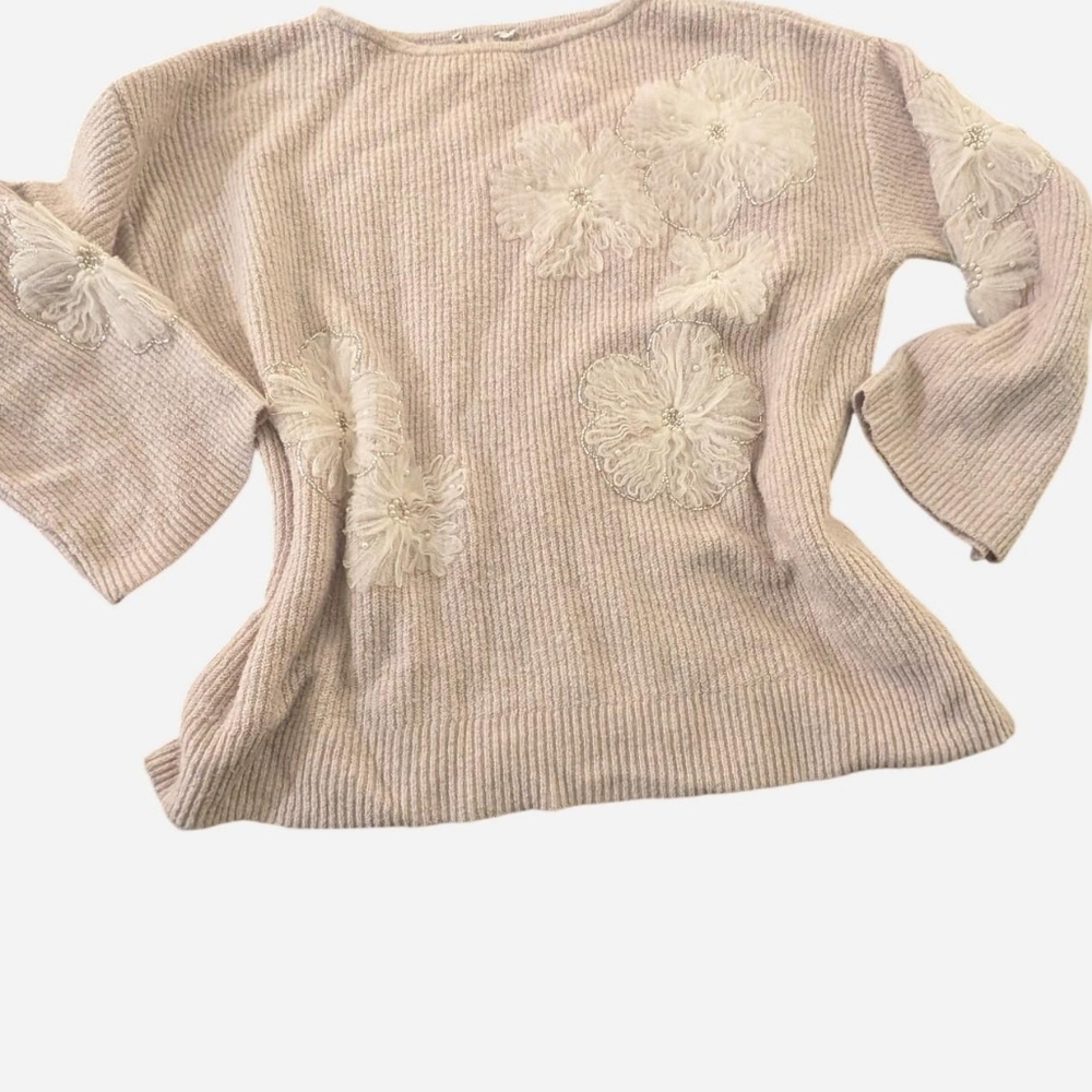 Cream Floral Knit Sweater